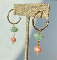 Pink & Aqua Green Pearl Dangle Hoops