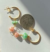 Pink & Aqua Green Pearl Dangle Hoops