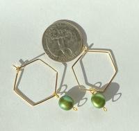 Green Freshwater Pearl Hexagon Dangle Hoops