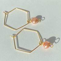 Pink Freshwater Pearl Hexagon Dangle Hoops