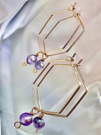 Purple Freshwater Pearl Hexagon Dangle Hoops