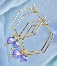 Purple Freshwater Pearl Hexagon Dangle Hoops