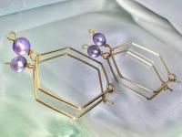 Purple Freshwater Pearl Hexagon Dangle Hoops