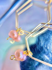 Pink Freshwater Pearl Hexagon Dangle Hoops