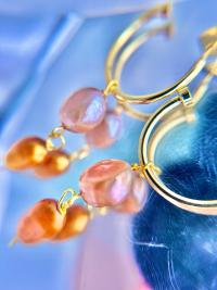Peach & Orange Pearl Dangle Hoops