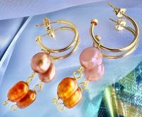 Peach & Orange Pearl Dangle Hoops