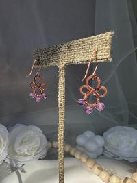 Natural Amethyst Hammered Fleur Copper Earrings