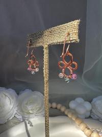 Natural Rainbow Fluorite Hammered Copper Fleur Earrings