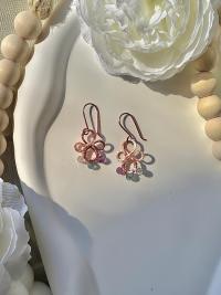 Natural Rainbow Fluorite Hammered Copper Fleur Earrings