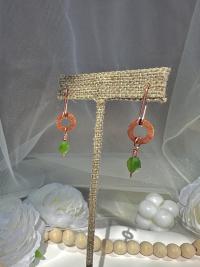 Natural Jade Hammered Copper Ring Earrings