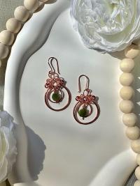 Natural Jade Hammered Copper Dangle Earrings