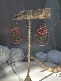 Natural Jade Hammered Copper Dangle Earrings