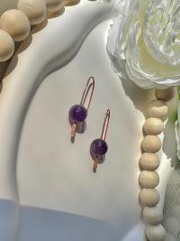 Natural Amethyst Hammered Copper Minimalist Earrings