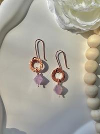Natural Amethyst Hammered Copper Ring Earrings