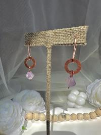 Natural Amethyst Hammered Copper Ring Earrings
