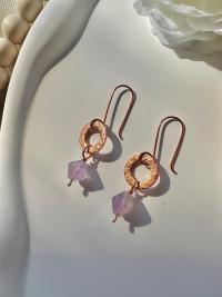 Natural Amethyst Hammered Copper Ring Earrings
