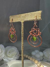Natural Jade Hammered Copper Dangle Earrings