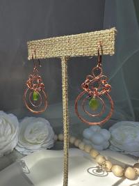 Natural Jade Hammered Copper Dangle Earrings
