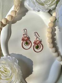 Natural Jade Hammered Copper Dangle Earrings