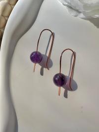 Natural Amethyst Hammered Copper Minimalist Earrings