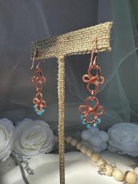 Natural Apatite Hammered Copper Fleur Dangle Earrings