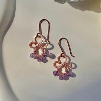 Natural Amethyst Hammered Fleur Copper Earrings