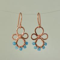 Natural Apatite Hammered Copper Fleur Earrings