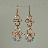 Natural Apatite Hammered Copper Fleur Dangle Earrings
