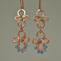 Natural Apatite Hammered Copper Fleur Dangle Earrings
