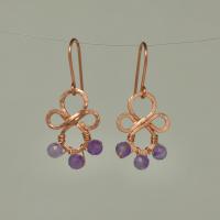Natural Amethyst Hammered Fleur Copper Earrings