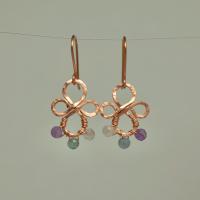 Natural Rainbow Fluorite Hammered Copper Fleur Earrings