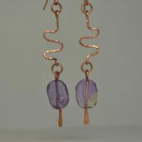 Ametrine & Hammered Copper Wavy Eclectic Statement Earrings