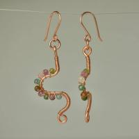 Tourmaline & Copper Eclectic Freeform Shape Earrings