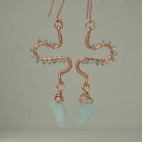 Aquamarine & Copper | Eclectic Freeform Dangle Earrings
