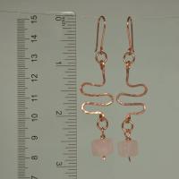 Rose Quartz & Hammered Copper Wavy Eclectic Statement Earrings
