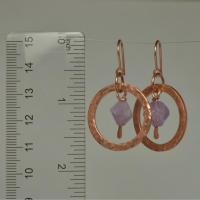 Amethyst & Hammered Copper Dangle Hoop Earrings