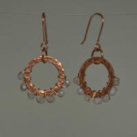 Blue Lace Agate & Hammered Copper Beaded Halo Earrings