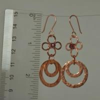 Garnet & Hammered Copper Fleur Links Dangle Earrings