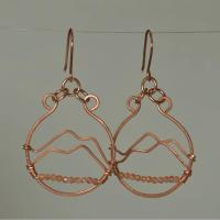 Sunstone & Hammered Copper Mountainscape Dangle Hoop Earrings