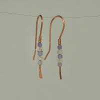 Minimalist Natural Herkimer Diamond and Tanzanite Hammered Copper Earrings