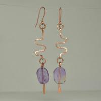 Ametrine & Hammered Copper Wavy Eclectic Statement Earrings