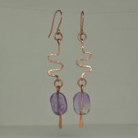 Ametrine & Hammered Copper Wavy Eclectic Statement Earrings
