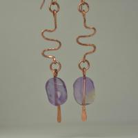 Ametrine & Hammered Copper Wavy Eclectic Statement Earrings