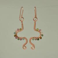 Tourmaline & Copper Eclectic Freeform Shape Earrings