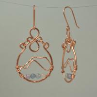 Rainbow Fluorite & Hammered Copper Mountainscape Dangle Hoop Earrings