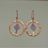Amethyst & Hammered Copper Dangle Hoop Earrings