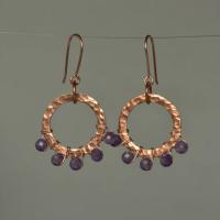 Amethyst & Hammered Copper Beaded Halo Earrings
