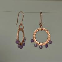 Amethyst & Hammered Copper Beaded Halo Earrings