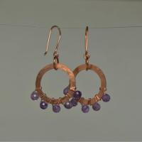 Amethyst & Hammered Copper Beaded Halo Earrings