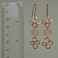 Rose Quartz & Hammered Copper Fleur Dangle Earrings